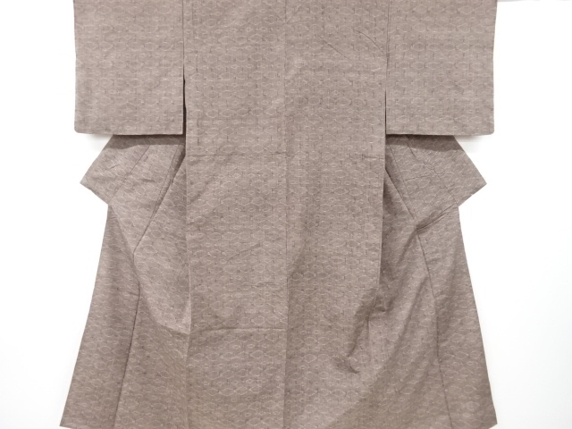 JAPANESE KIMONO / ANTIQUE HITOE KIMONO / SILK / TSUMUGI / WOVEN ABSTRACT PATTERN